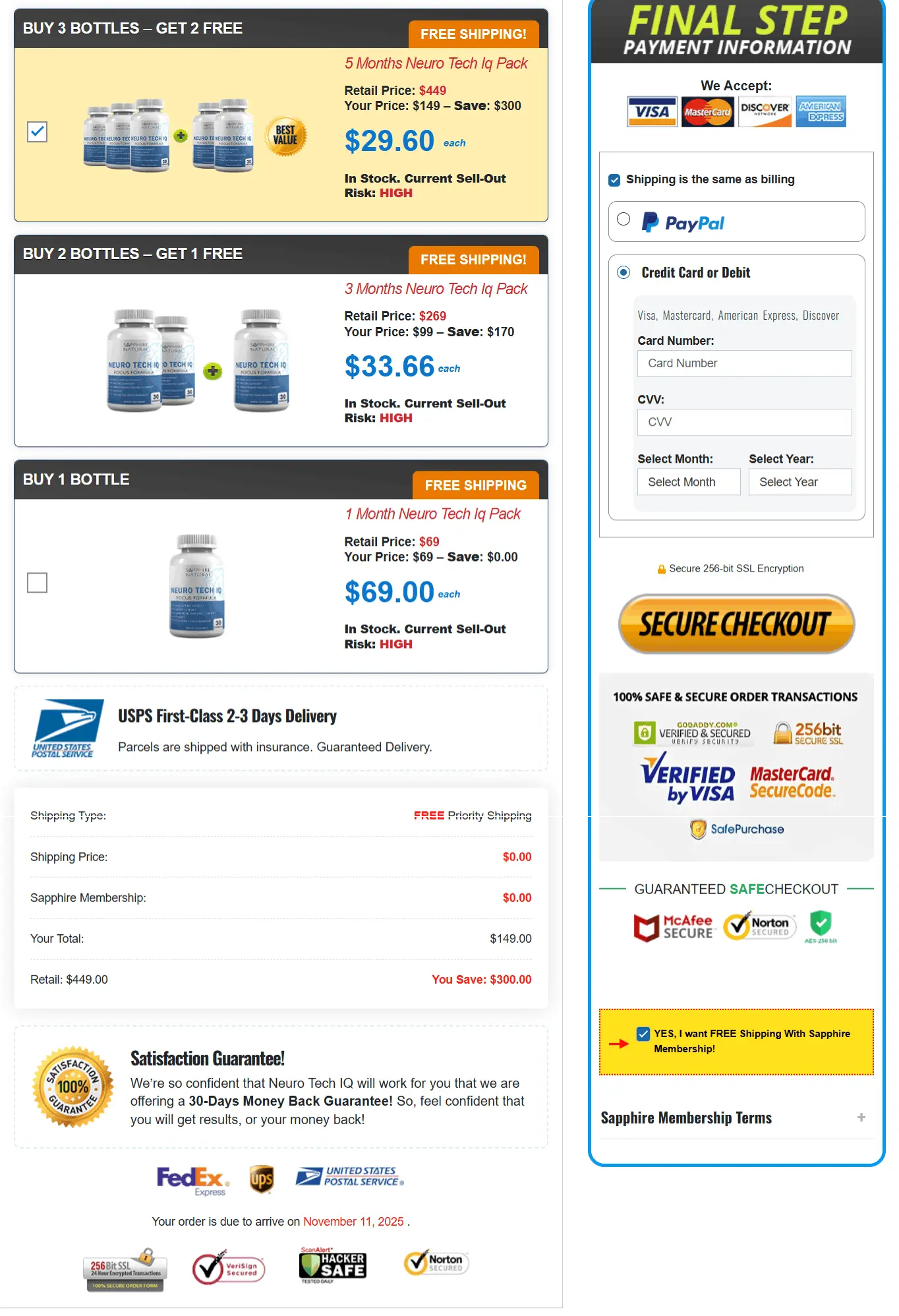 Neuro Tech IQ checkout page